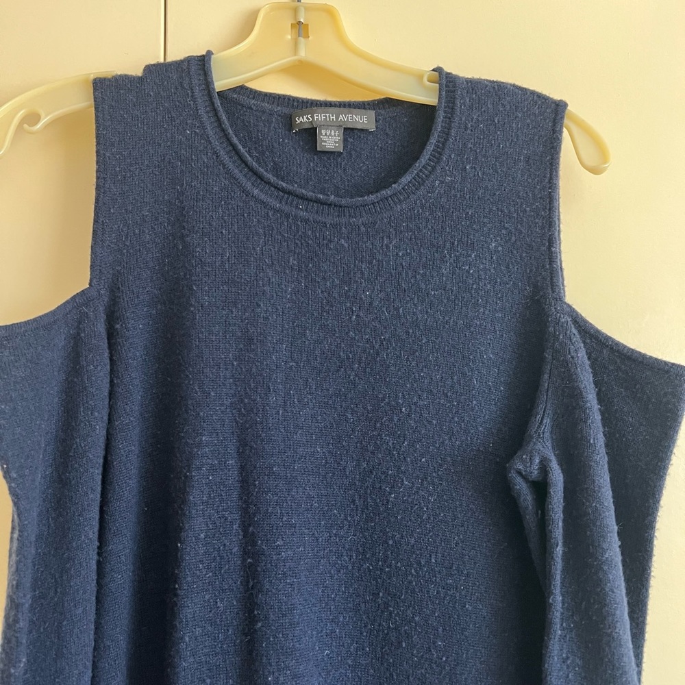 Saks Fifth Avenue Midnight Blue Cold Shoulder Knit Dress